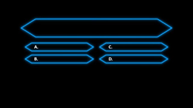 Neon Blue Trivia Quiz Game Show Interface Template with Question and Four Multiple Choice Options on Black Background