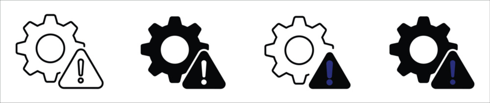 Technical warning icon, flat black outline symbol for equipment alerts, system errors, maintenance, safety hazards, and industrial troubleshooting vector illustration