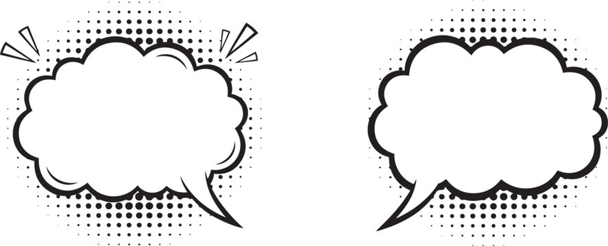 Comic book halftone cloud speech dialogue bubbles