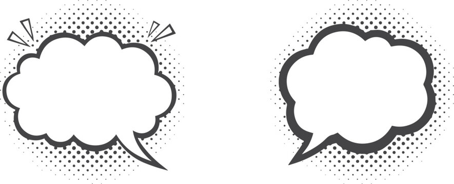 Pop art halftone cloud dialogue speech balloons