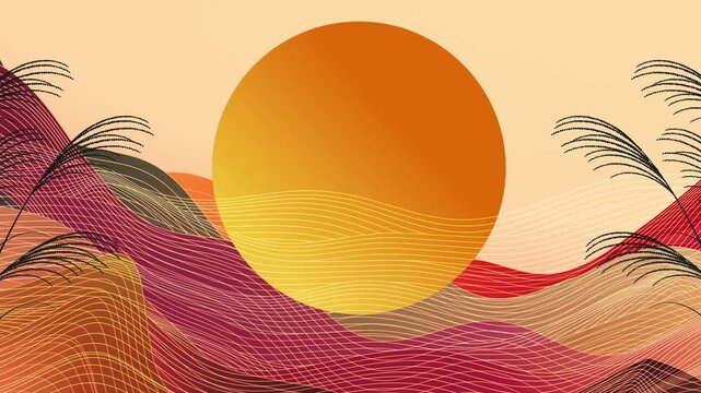 Artistic Sun Setting Over Hills and Grass 4K