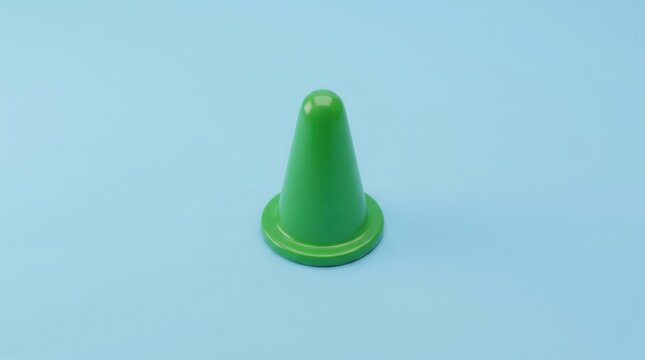 Bright Green Traffic Cone Object on a Solid Blue Background
