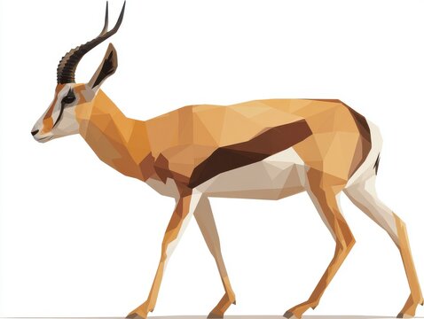 Low Poly Geometric Design Of A Springbok Antelope With Brown Tones On A Plain White Background