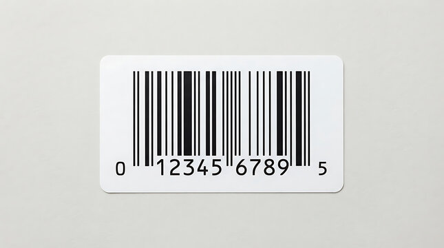 Black and white barcode label on white surface