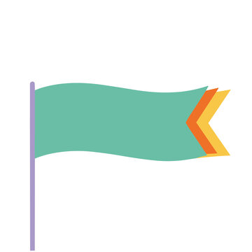 Teal flag with chevron end on purple pole