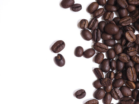 Roasted Coffee Beans Right Side Border with Isolated White Background