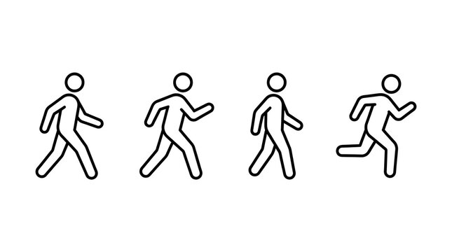 Four stick figure people running sequence animation