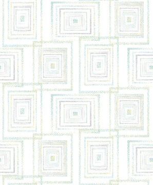 Seamless sophisticated abstract geometric texture featuring nested square patterns made of colorful pastel dots on a white background