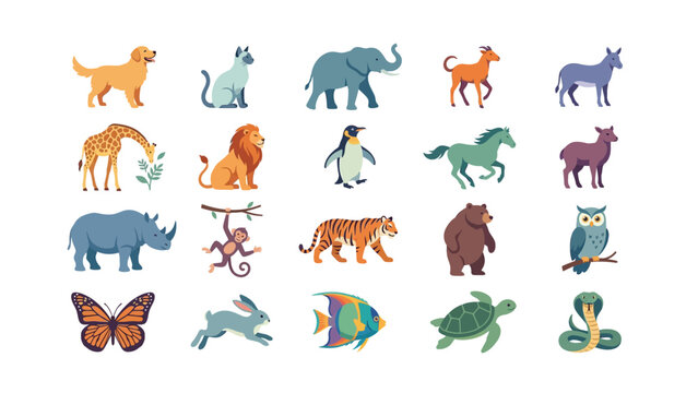 Collection of various wild and domestic animal illustrations set with wild animals nature set zoo animals creature set bird illustration