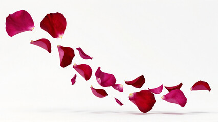 Fototapeta premium Vibrant crimson rose petals gracefully float in soft airy motion