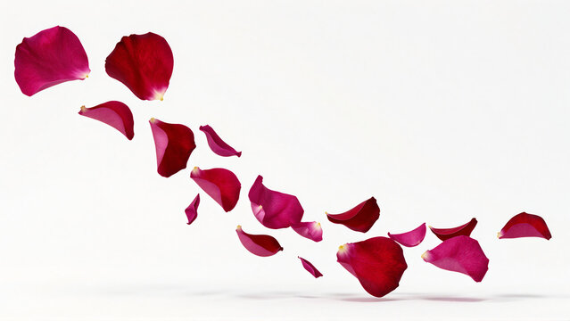 Vibrant crimson rose petals gracefully float in soft airy motion