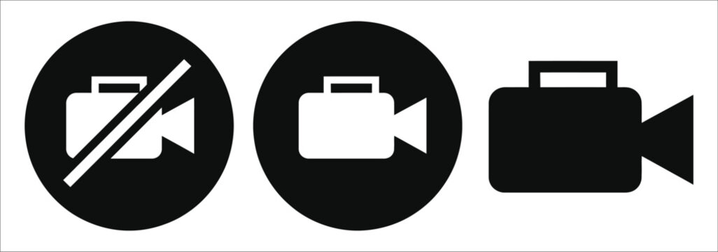 Video camera recording status icons, enabled and disabled symbols, active recording, camera control, surveillance, and digital media vector illustration
