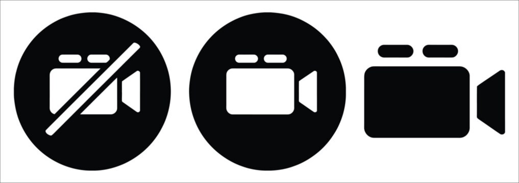 Video camera recording status icons, enabled and disabled symbols, active recording, camera control, surveillance, and digital media vector illustration