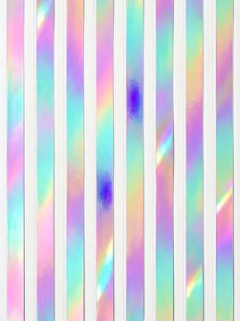 Abstract background featuring vertical stripes with a holographic iridescent rainbow effect and soft light reflections