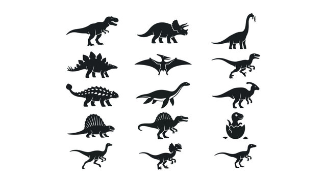 Collection of various dinosaur silhouettes isolated on white background with t rex dinosaur silhouette prehistoric creature paleontology