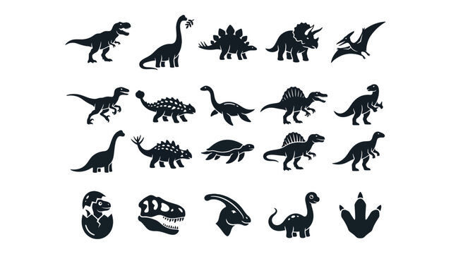 Collection of various dinosaur silhouettes and icons with t rex dinosaur silhouette prehistoric creature paleontology jurassic wildlife