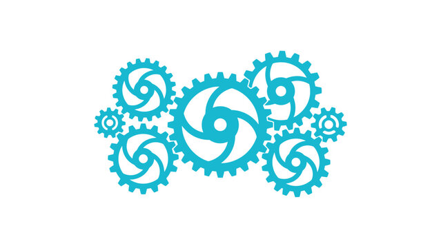 teal interlocking gears cogs mechanism team work engine machinery settings process system industrial collaboration tech engineering flat vector illustration single icon design
