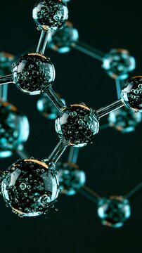 Molecular structure with bubbles in a dark environment showcasing