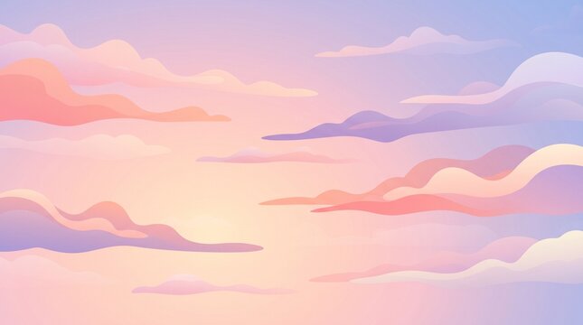 Soft pink and purple sunset clouds illuminated by warm evening light in a peaceful minimalist vector landscape.