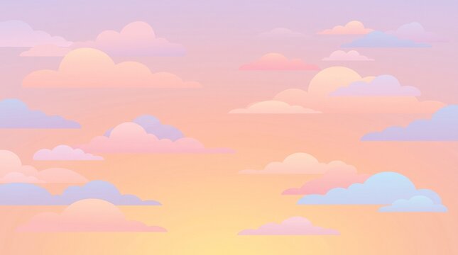 Soft pink and purple sunset clouds illuminated by warm evening light in a peaceful minimalist vector landscape.