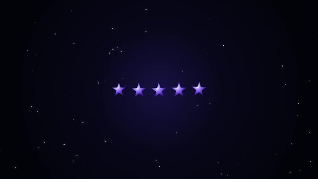 Purple Five Star Rating Animation Over Dark Particle Background
