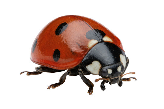Red ladybug with black spots, isolated on transparent background