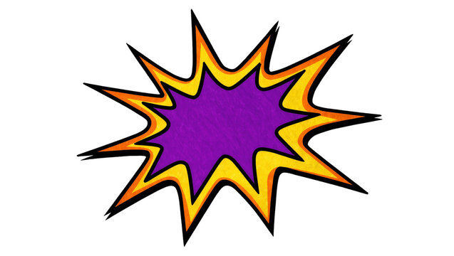 Explosion comic book speech bubble with purple center, isolated on transparent background