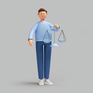 Justice Concept Illustration with Man Holding Balance Scales