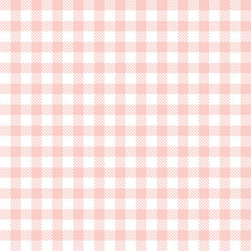 Seamless pastel gingham check pattern in blush pink and white with subtle diagonal stripes, delicate background for baby products, fabric, wallpaper, wrapping paper, nursery decor and craft