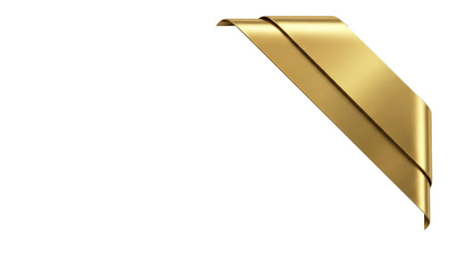 Golden ribbon corner banner isolated on transparent background