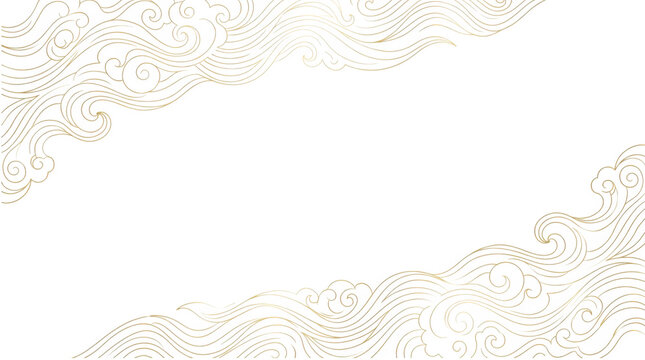 Traditional japanese wave pattern border isolated on transparent background