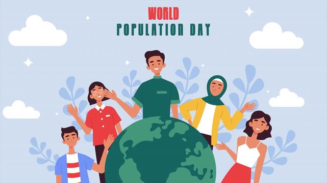 Modern World Population Day animated background emphasizing humanity, diversity, and population trends around the world. 