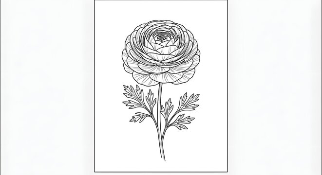 Hand drawn ranunculus flower illustration on a white background