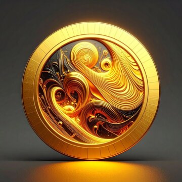 Golden Intricate Maori Koru Coin Design with Glowing Light Effect for Premium Branding