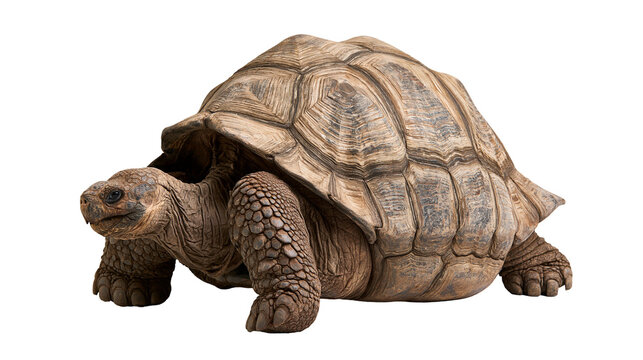 Large brown Galapagos giant tortoise with textured shell and scaly skin