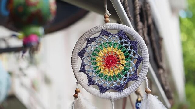 Colorful Handmade Dreamcatcher Hanging Outdoors