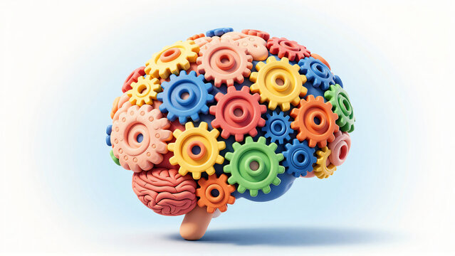 Human brain made of colorful gears representing thinking
