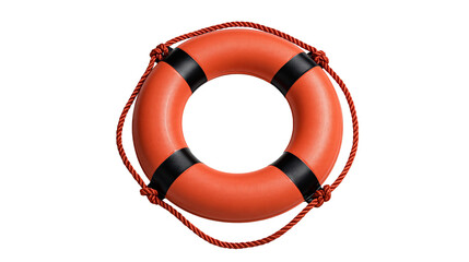 Orange and black circular lifebuoy ring with red rope grab lines © Lena