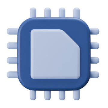 3D Blue Microchip Processor Icon for Technology and Computing