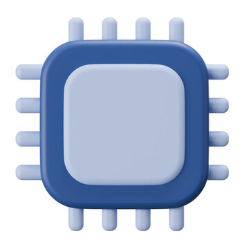 3D Computer Processor Chip Icon for Tech and UI Design
