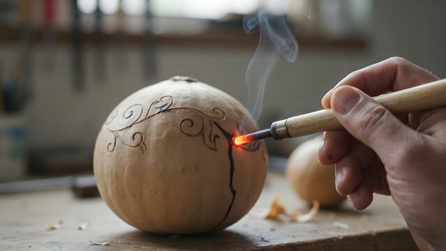 Hand Carving Decorative Patterns into Spalted Maple Gourd with Pyrography Pen