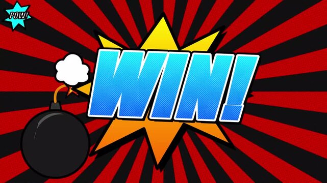 Win explosion with bomb and speech bubble