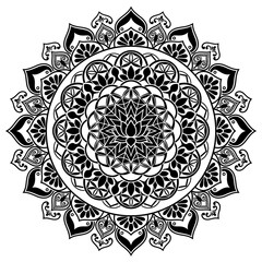 Black and white intricate mandala floral pattern isolated on © Marzan