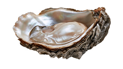 Open oyster shell with iridescent nacreous interior and rough textured exterior © Alex