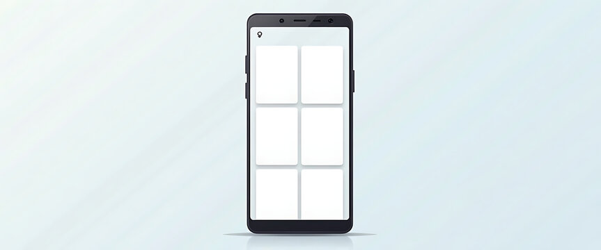Modern smartphone interface with grid layout and search icon on clean background for app design.
