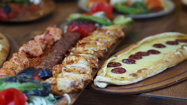 Assorted Turkish Pide and Grilled Kebab Platter