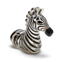 Obraz premium Small Decorative Clear Glass Zebra Figurine With Black Striped Patterns Isolated On White Background