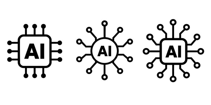 Artificial intelligence microchip processor icons