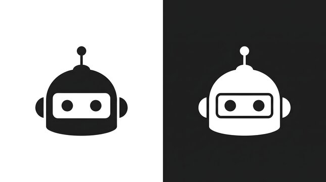 Robot head avatar icon set with artificial intelligence