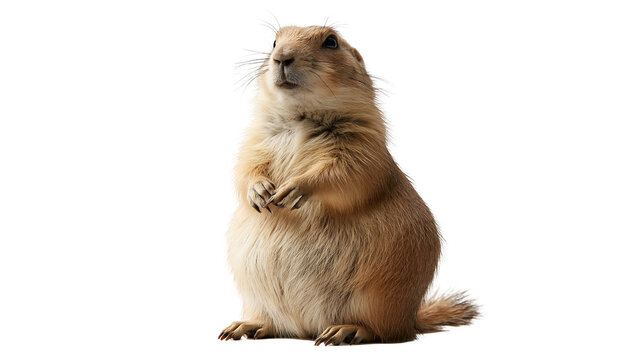 Standing brown prairie dog with fluffy fur and sharp claws